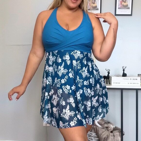 Womens Plus Size Swimsuit One Piece Bathing Suit Tummy Control Flowy Mesh Swim D - Picture 6 of 13